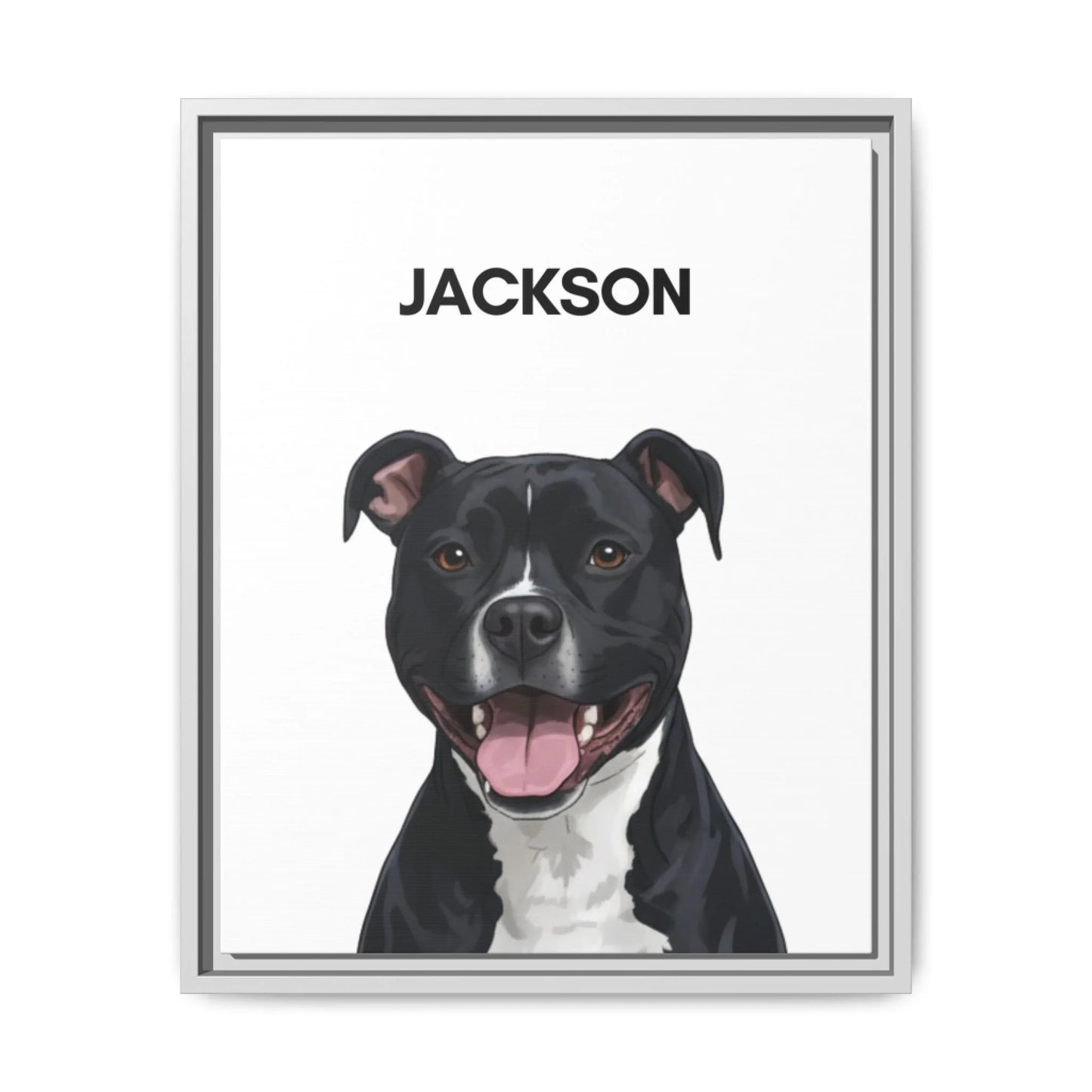 White frame custom dog canvas, modern painted dog portrait of one pet