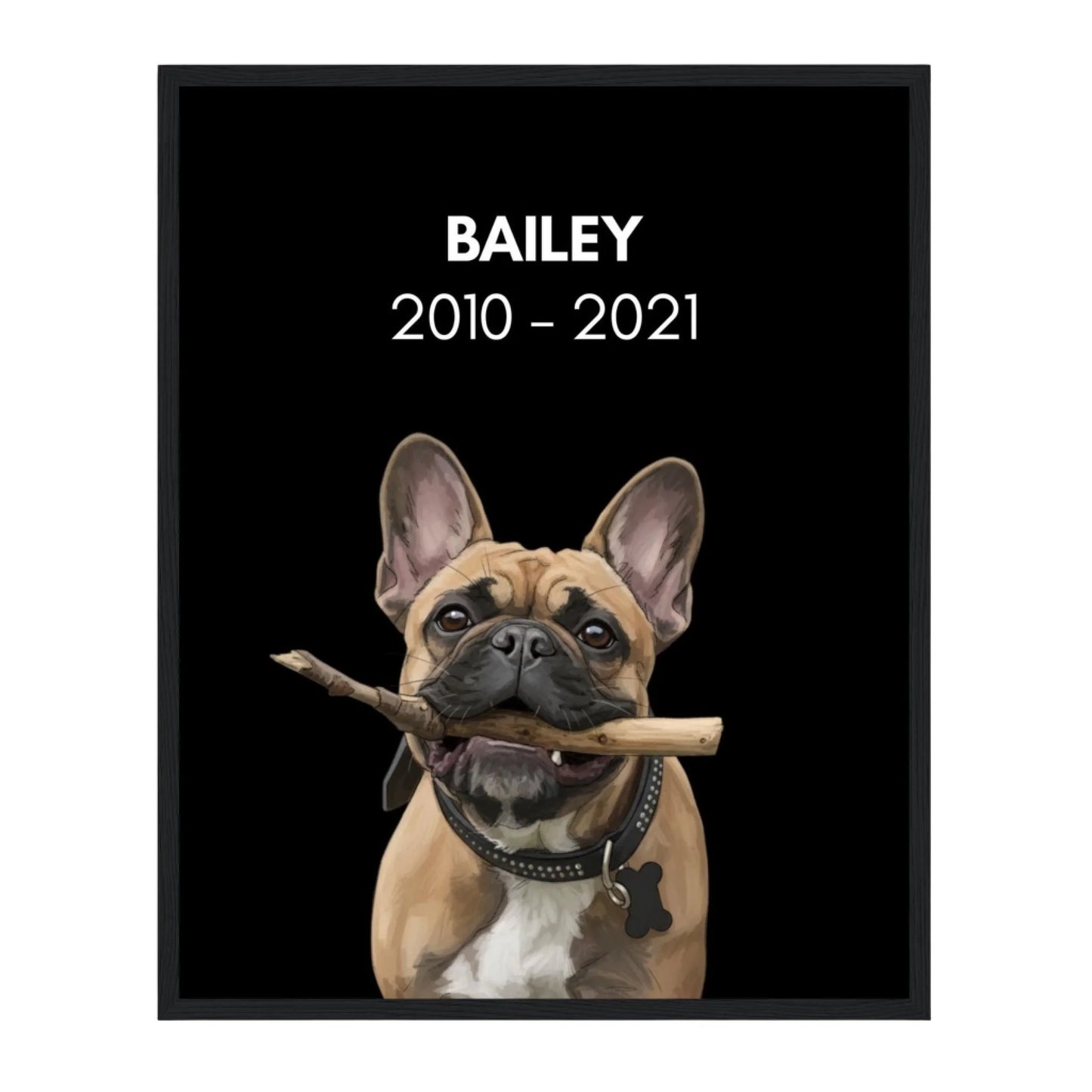Custom Dog Poster, Memorial with Dates, black frame