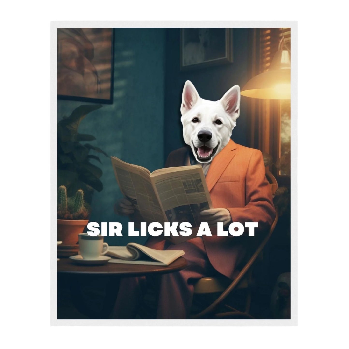 Custom Dog Poster, Sir Licks a Lot, white frame