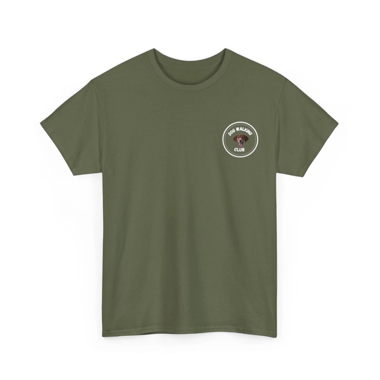 Custom Dog Tee Shirt, Dog Walking Club, military green color display
