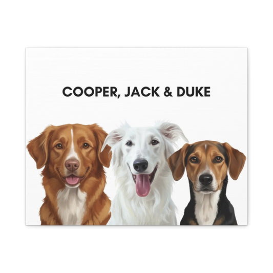 Digital download version of the painted dog portrait canvas featuring three pets