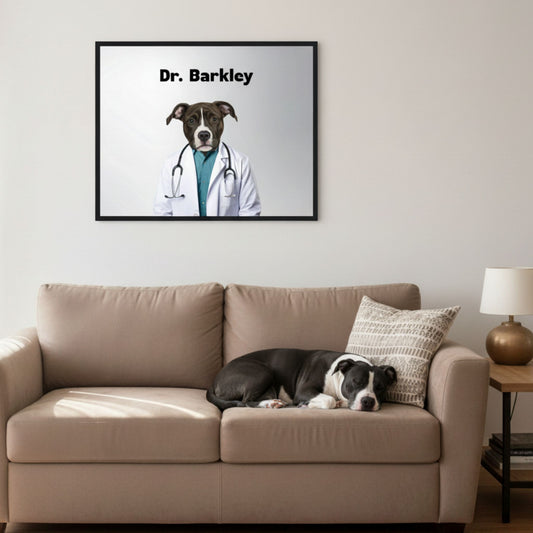 Custom Dog Poster, Dr Barkley, lifestyle room view