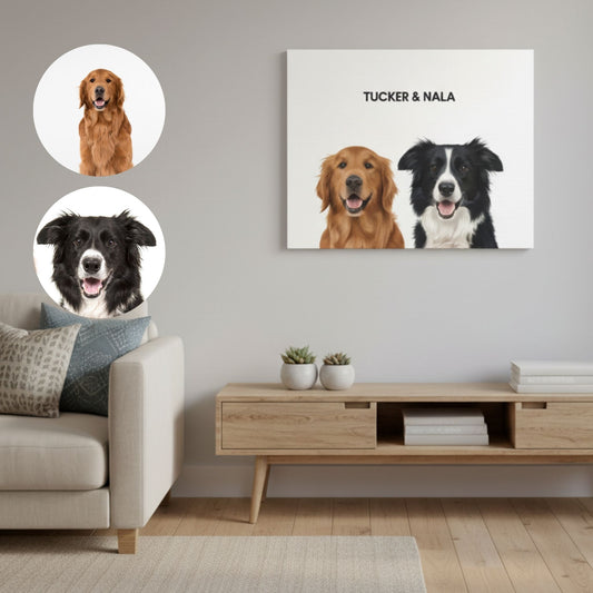Custom Dog Canvas, Painted Dog Portrait 2 Pets, lifestyle room view