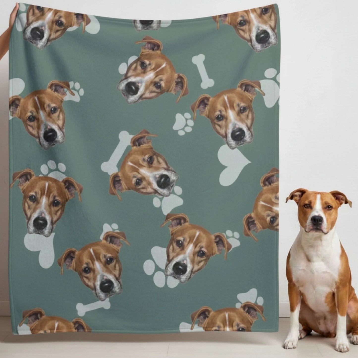Custom Dog Blanket, Dog Faces Green, cozy lifestyle view