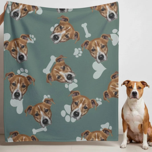 Custom Dog Blanket, Dog Faces Green, cozy lifestyle view