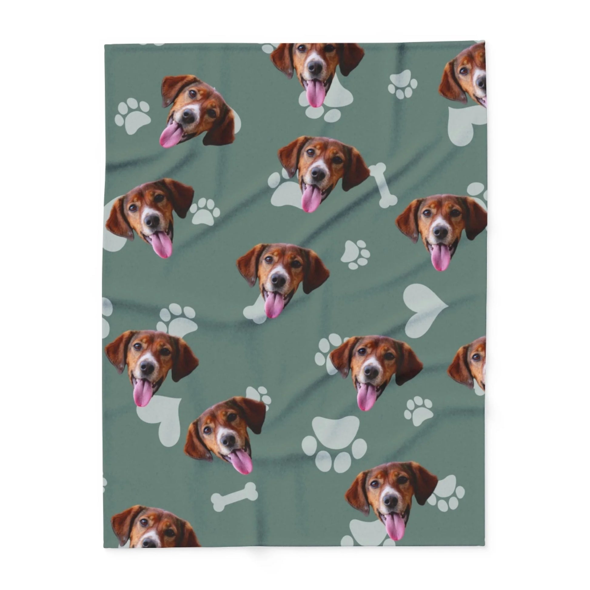 Custom Dog Blanket, Dog Faces Green, flat view
