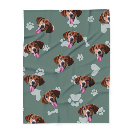 Custom Dog Blanket, Dog Faces Green, flat view