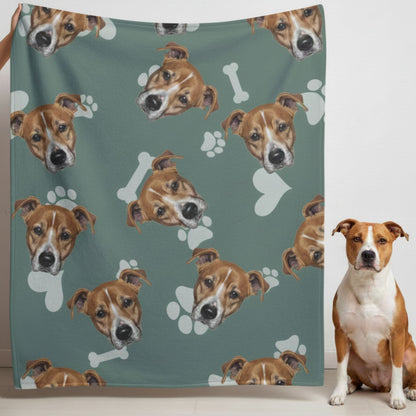 Custom Dog Blanket, Dog Faces Green, lifestyle view 1