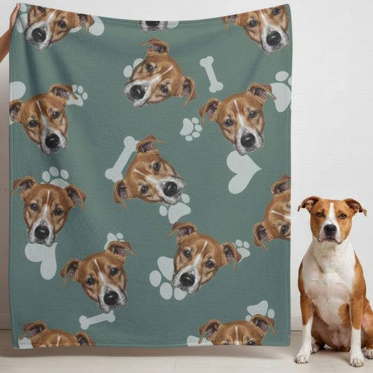 Custom Dog Blanket, Dog Faces Green, lifestyle view 1