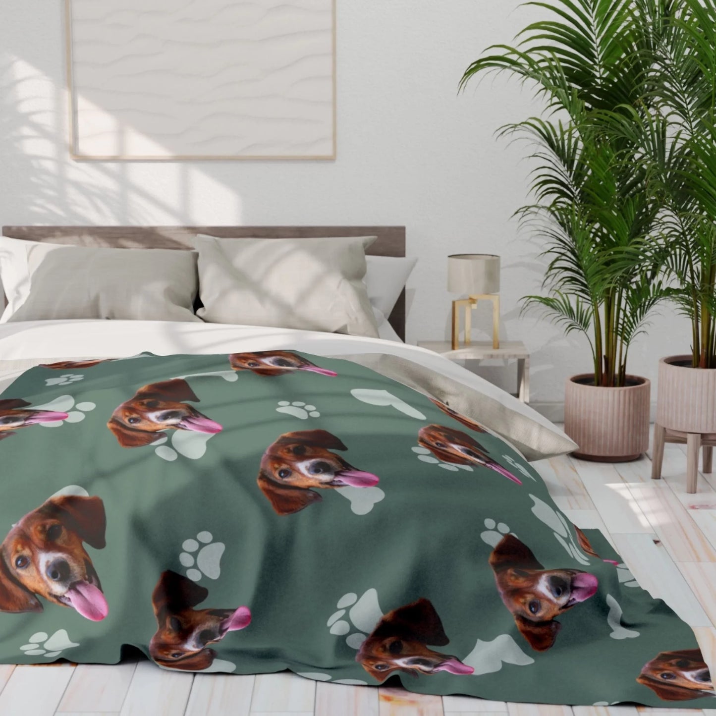 Custom Dog Blanket, Dog Faces Green, lifestyle view 2