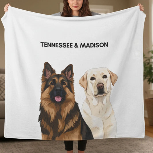 Custom Dog Blanket, Painted Dog Portrait 2 Pets, cozy lifestyle view
