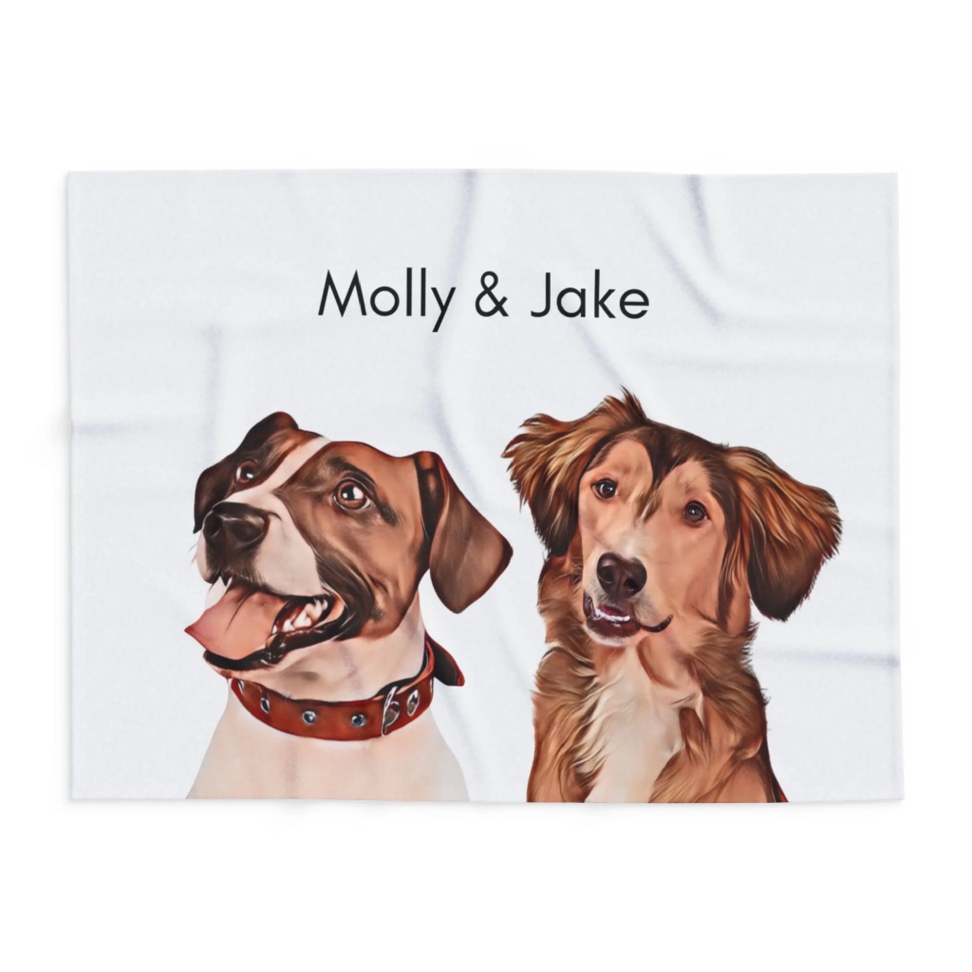 Custom Dog Blanket, Painted Dog Portrait 2 Pets, flat view
