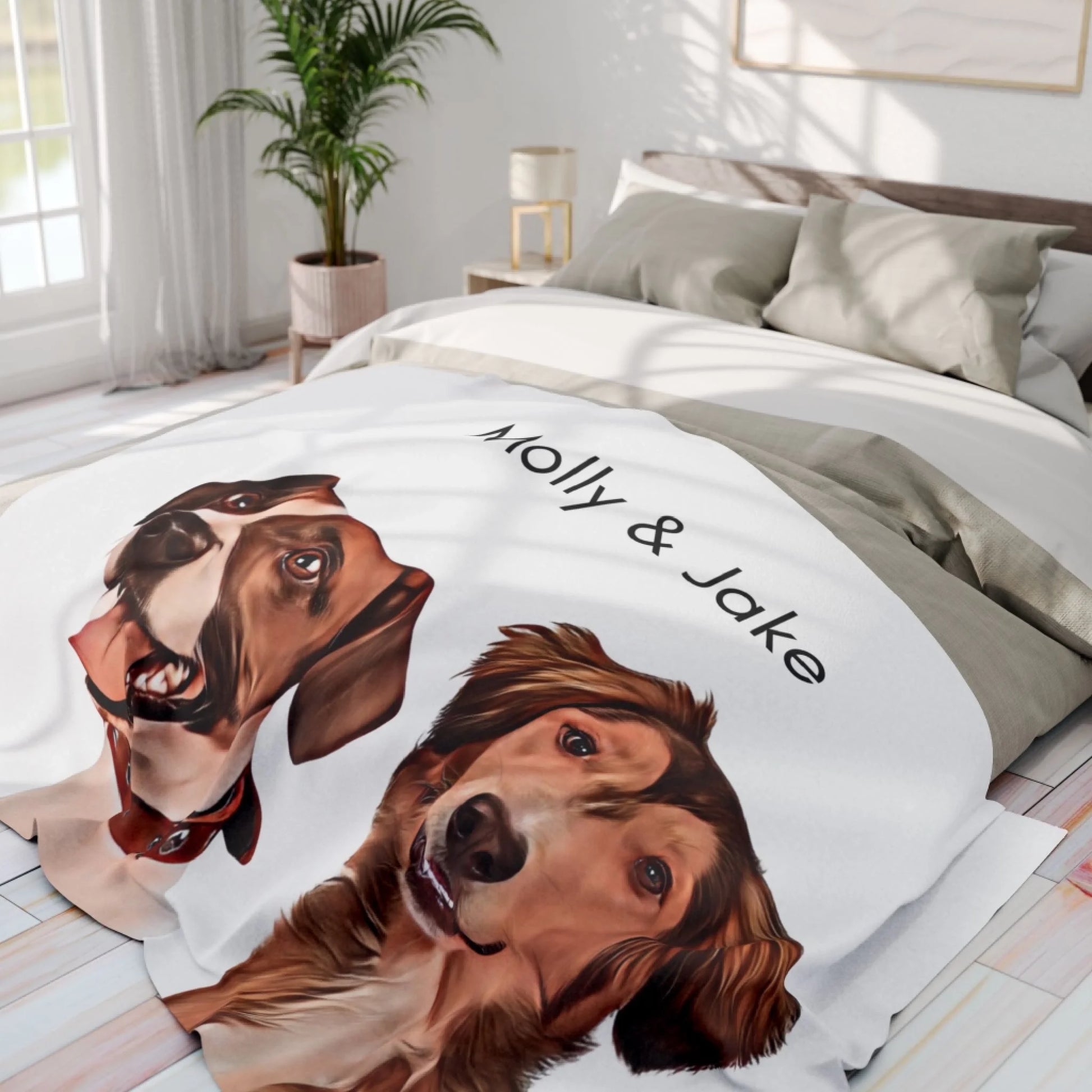 Custom Dog Blanket, Painted Dog Portrait 2 Pets, lifestyle view 2