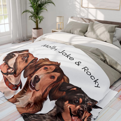 Custom Dog Blanket, Painted Dog Portrait 3 Pets, lifestyle view 2