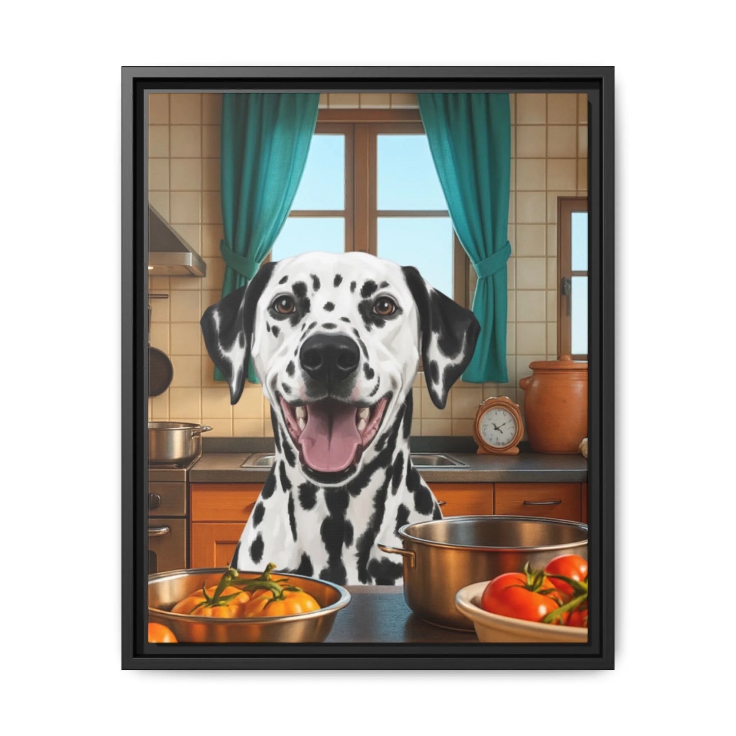 Custom Dog Canvas, Cooking Dog design with black frame