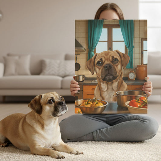 Custom Dog Canvas, Cooking Dog, lifestyle room view