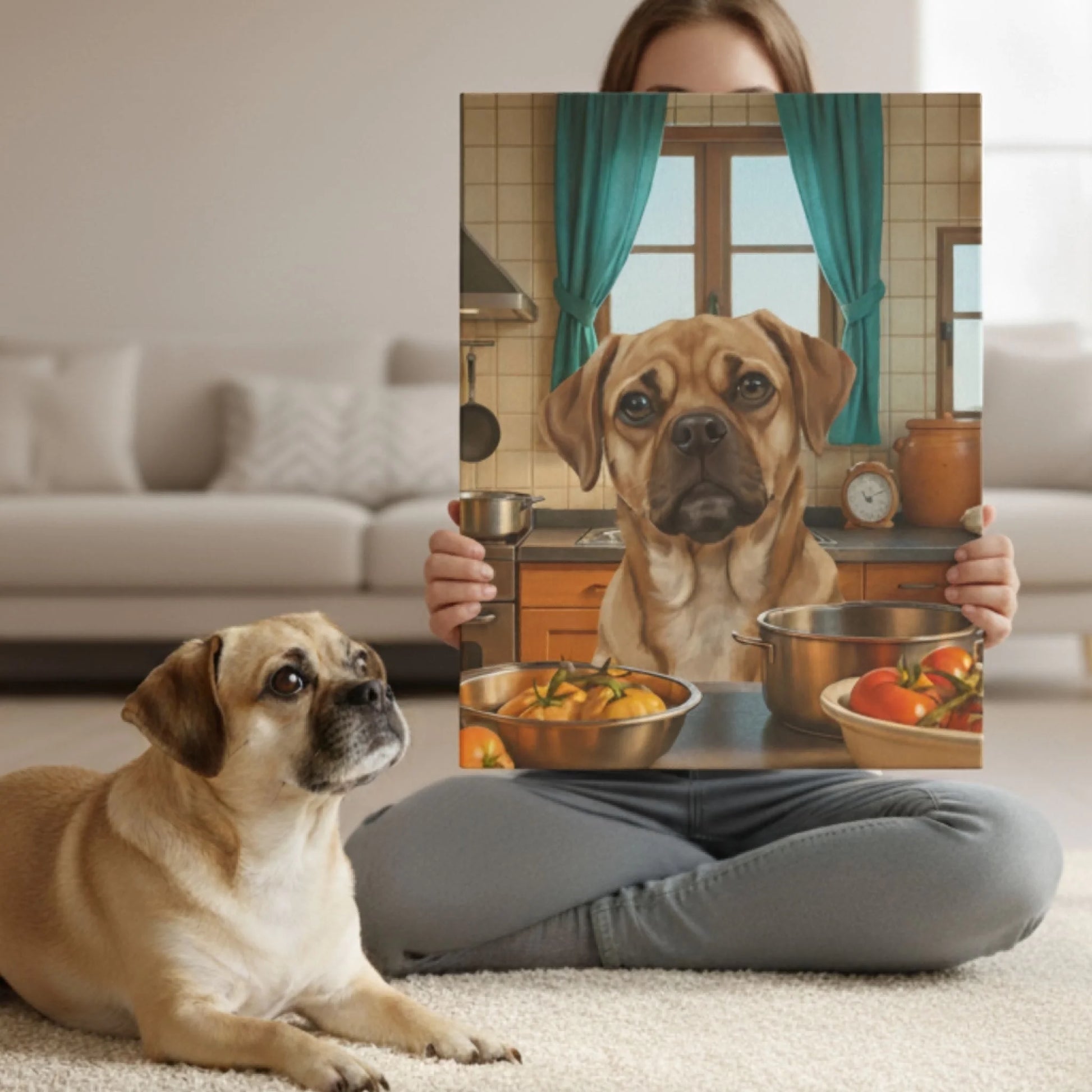 Custom Dog Canvas, Cooking Dog, lifestyle kitchen view