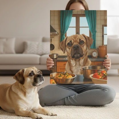 Custom Dog Canvas, Cooking Dog, lifestyle kitchen view