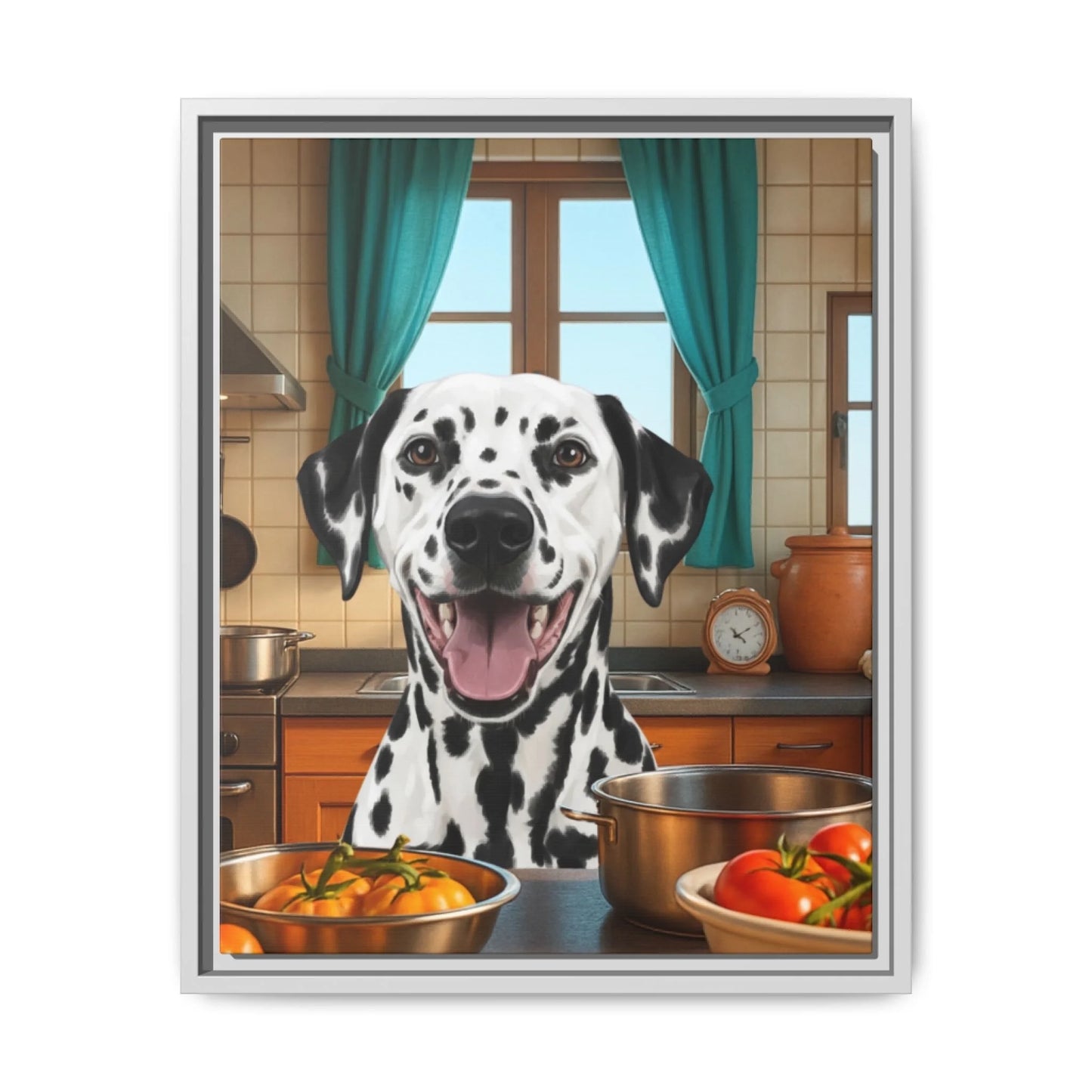 Custom Dog Canvas, Cooking Dog, white frame version