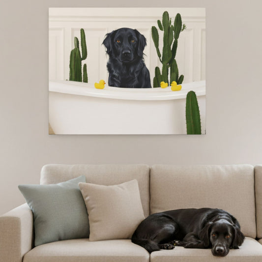 Custom Dog Canvas, Dog in Bathtub, lifestyle room view