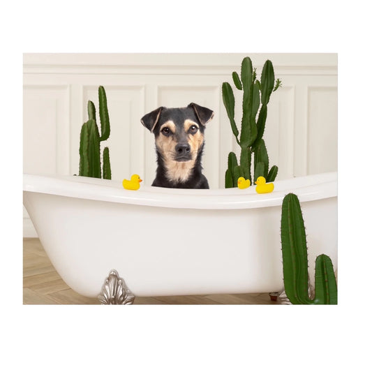 Custom Dog Canvas, Dog in Bathtub, digital download version