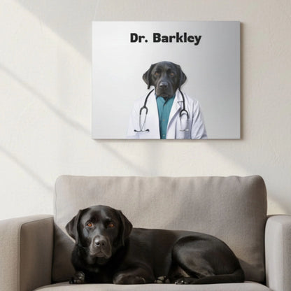 Custom Dog Canvas, Dr Barkley, lifestyle room view