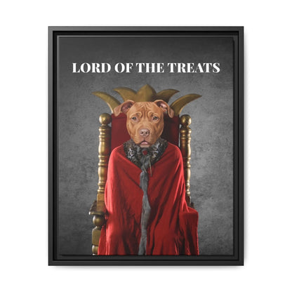 Custom Dog Canvas, Lord of the Treats design with black frame
