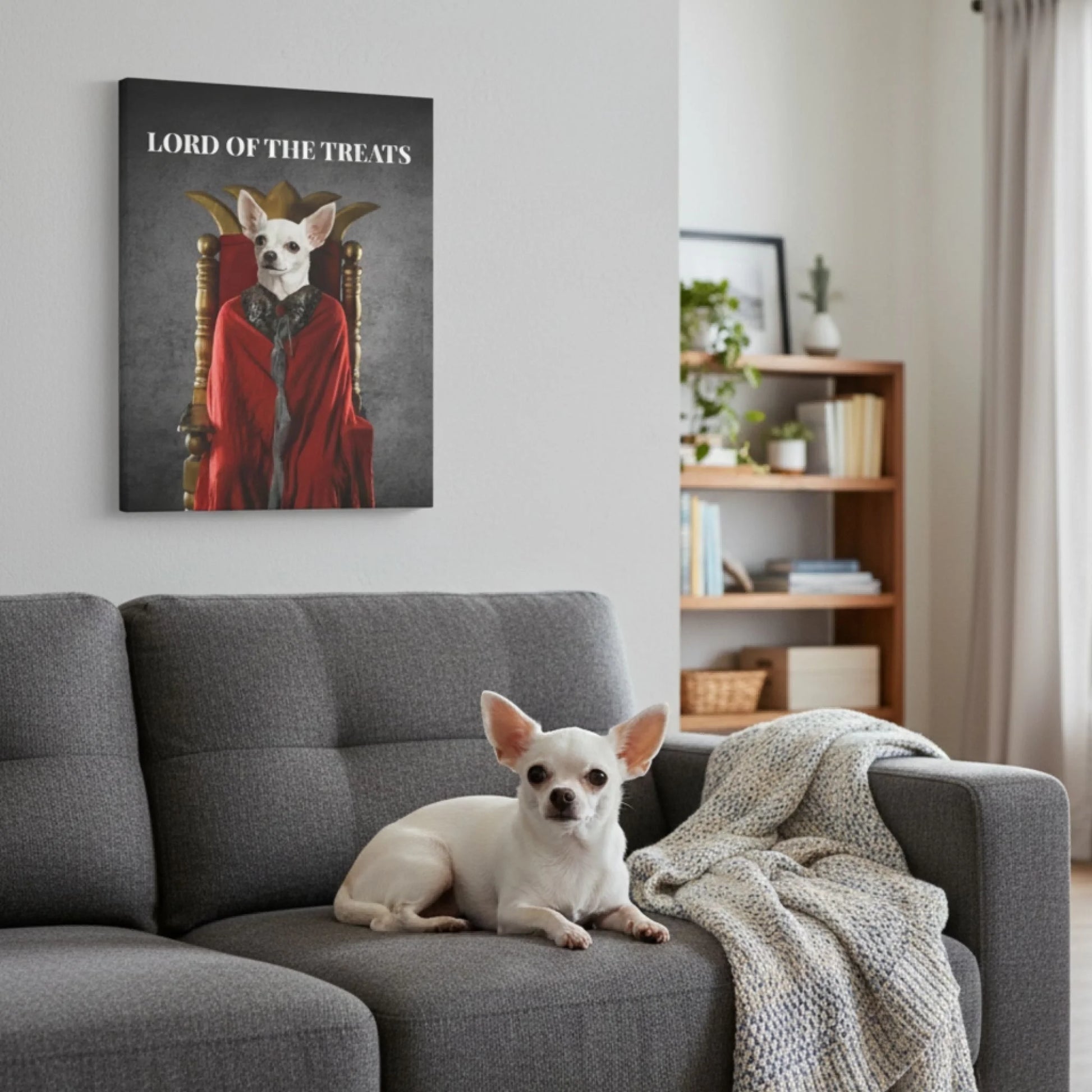Custom Dog Canvas, Lord of the Treats, lifestyle room view