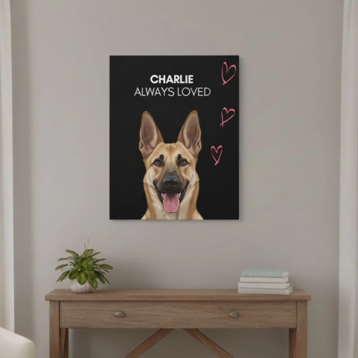 Custom Dog Canvas, Memorial Always Loved, lifestyle room view