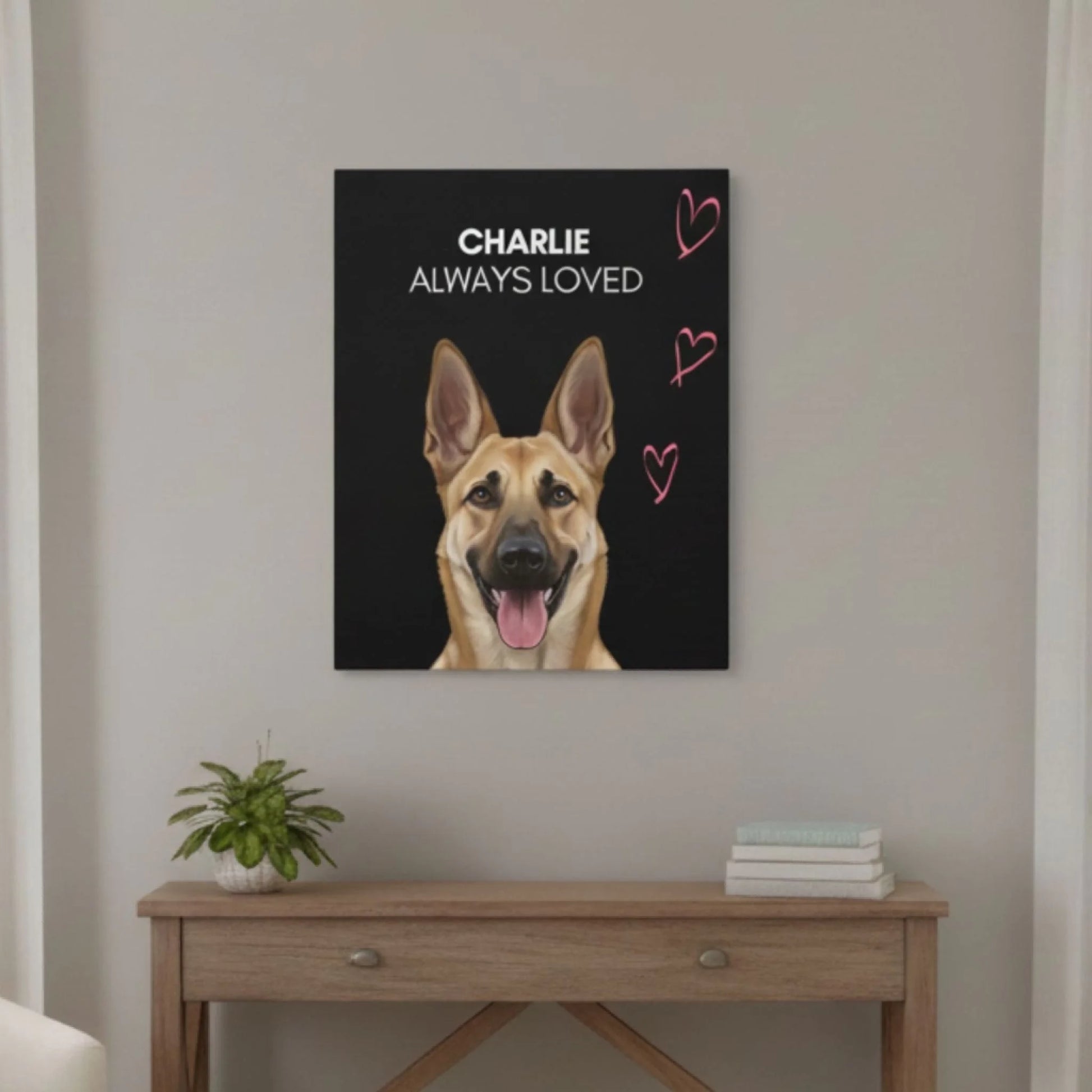 Custom Dog Canvas, Memorial Always Loved, lifestyle room view