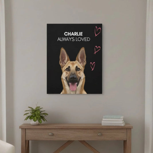 Custom Dog Canvas, Memorial Always Loved, lifestyle room view