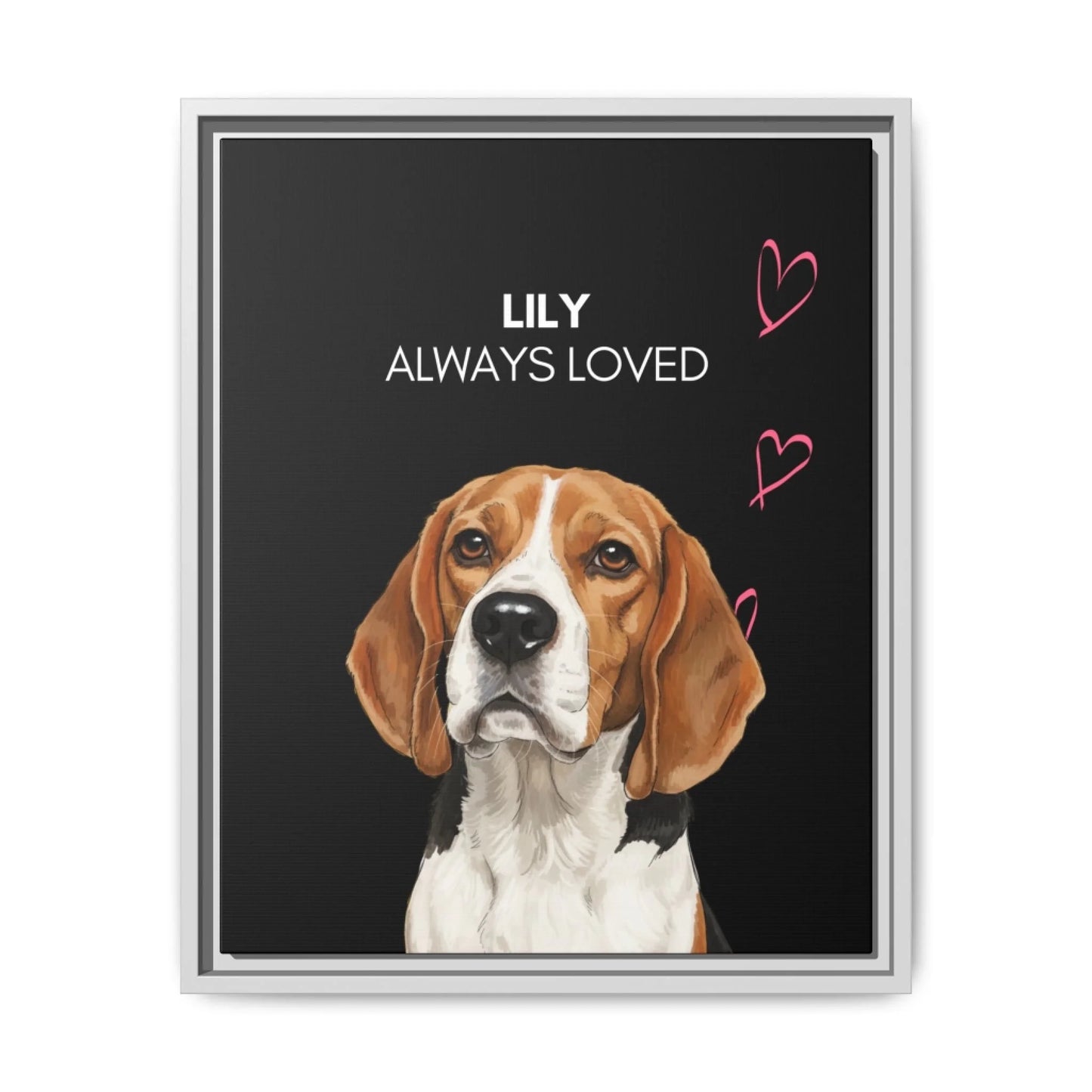 Custom Dog Canvas, Memorial Always Loved design with white frame