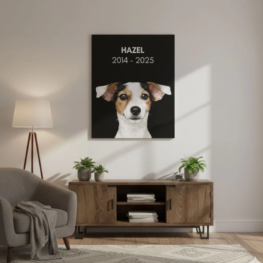 Custom Dog Canvas, Memorial with Dates, lifestyle room view