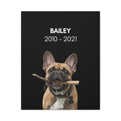 Custom Dog Canvas, Memorial with Dates design, no frame