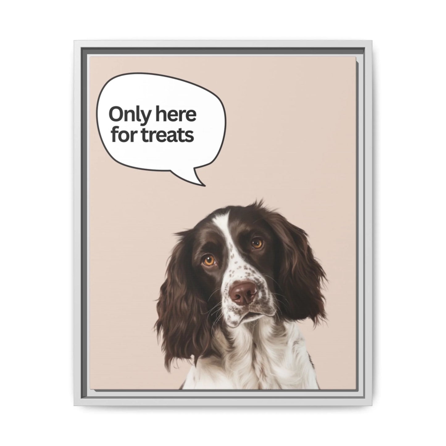 Custom Dog Canvas, Only Here for Treats design with white frame