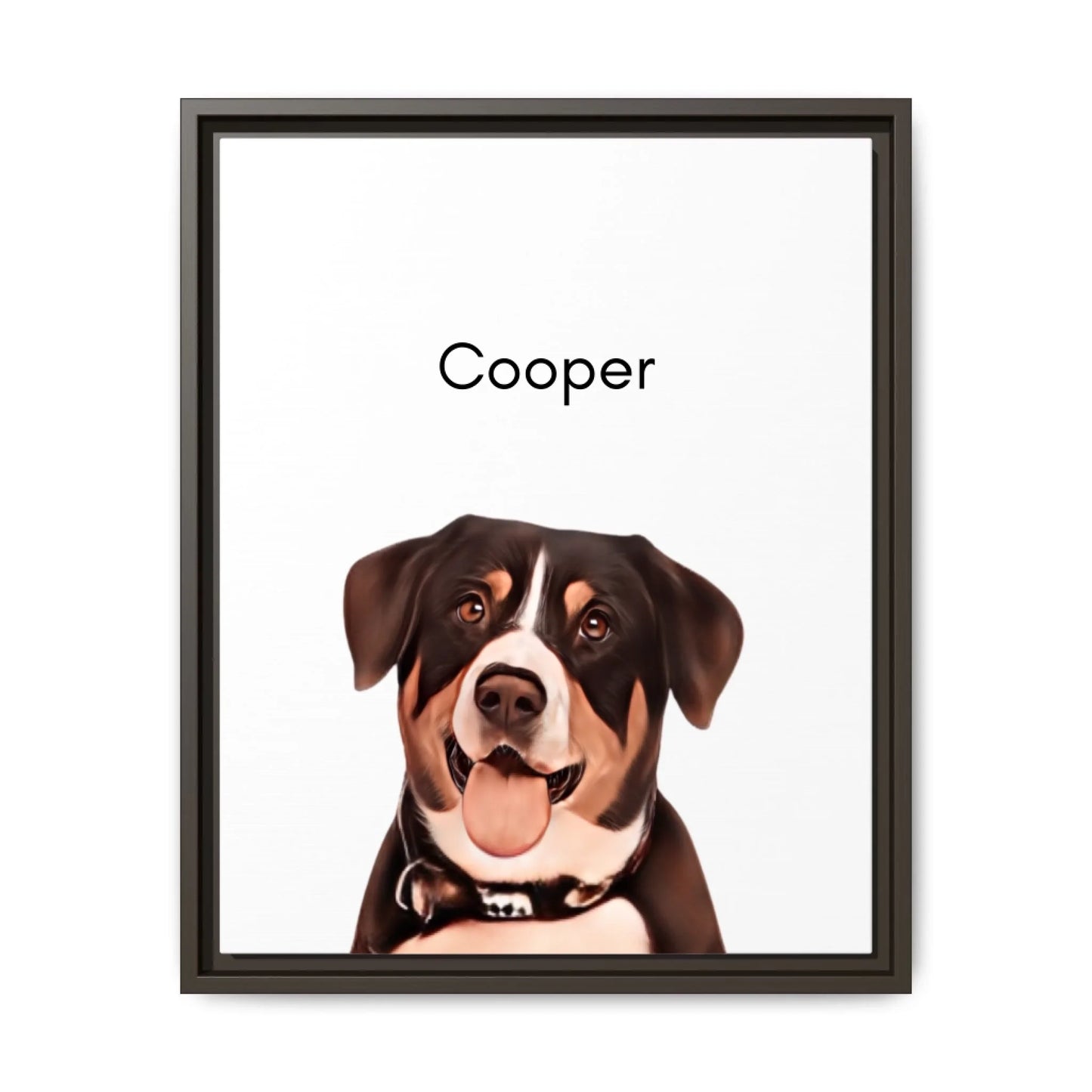 Custom Dog Canvas, Painted Dog Portrait 1 Pet, dark brown frame version