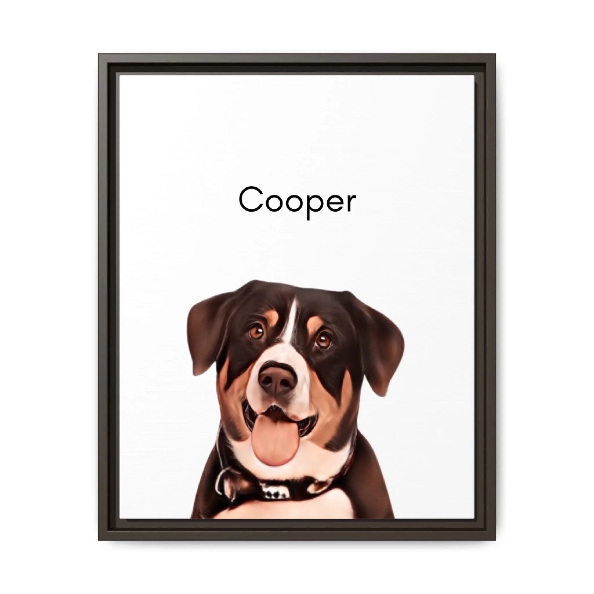 Custom Dog Canvas, Painted Dog Portrait 1 Pet, dark brown frame version
