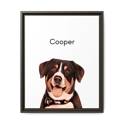 Custom Dog Canvas, Painted Dog Portrait 1 Pet, dark brown frame version