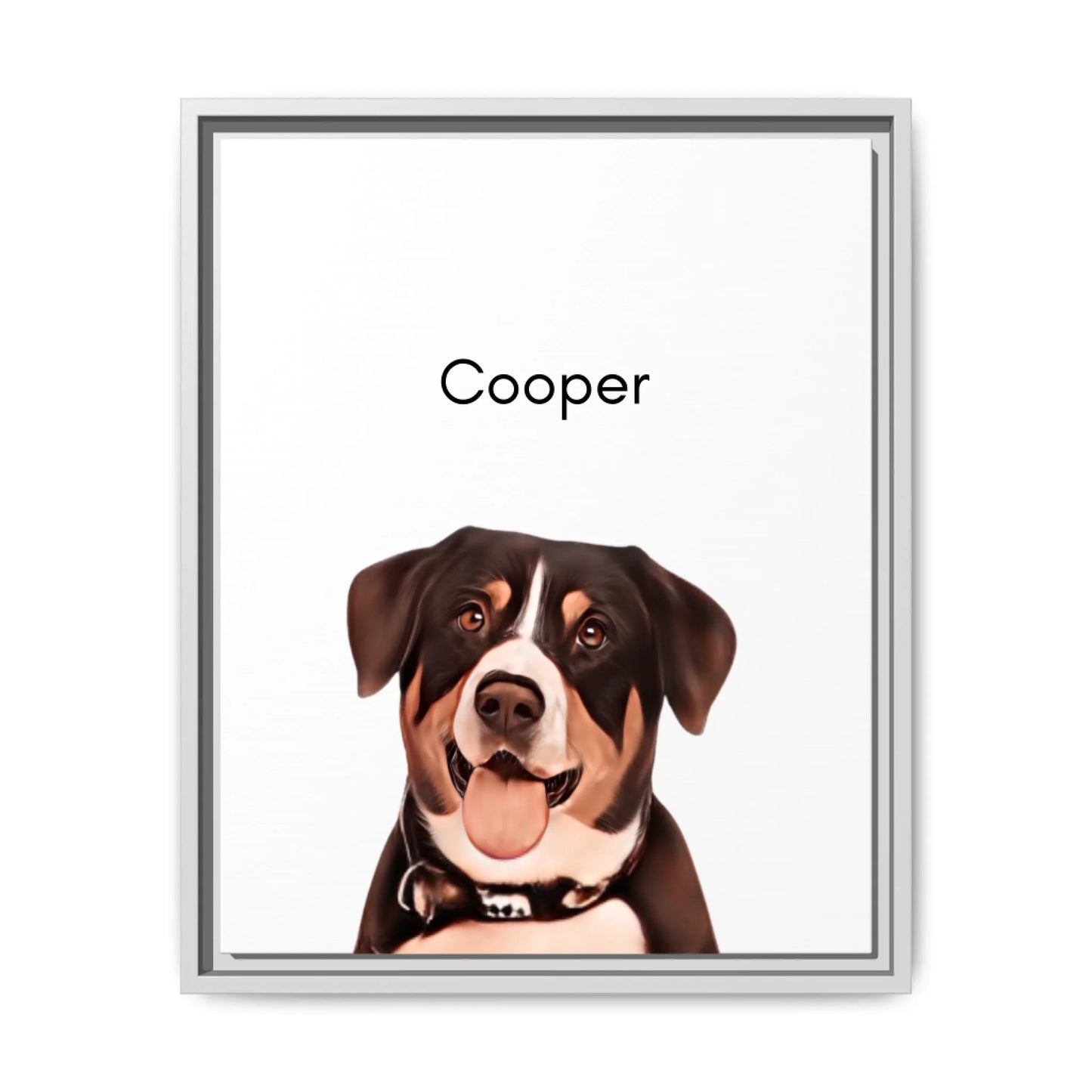 Custom Dog Canvas, Painted Dog Portrait 1 Pet, white frame version
