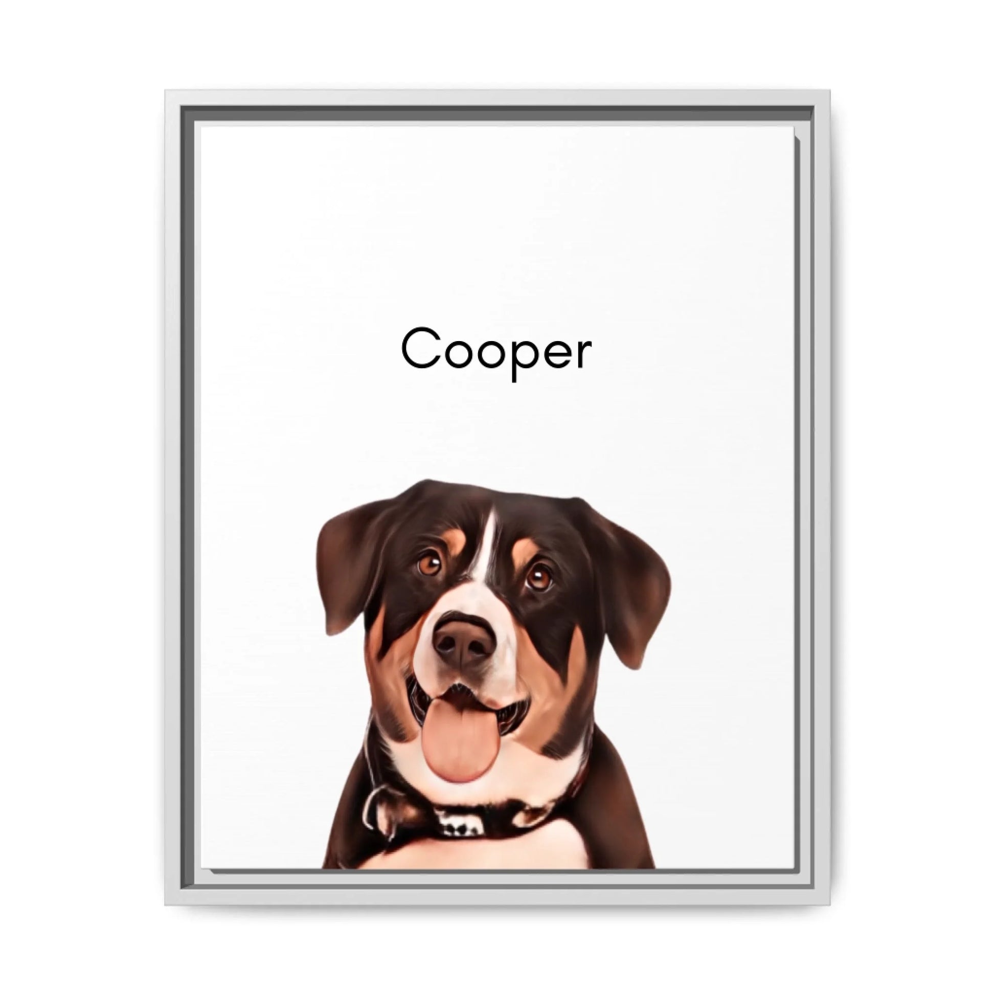 Custom Dog Canvas, Painted Dog Portrait 1 Pet, white frame version