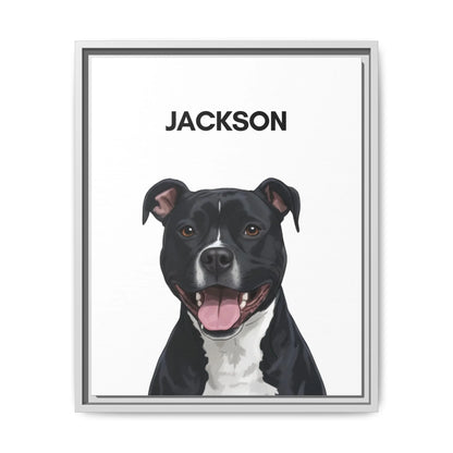 White frame custom dog canvas, modern painted dog portrait of one pet