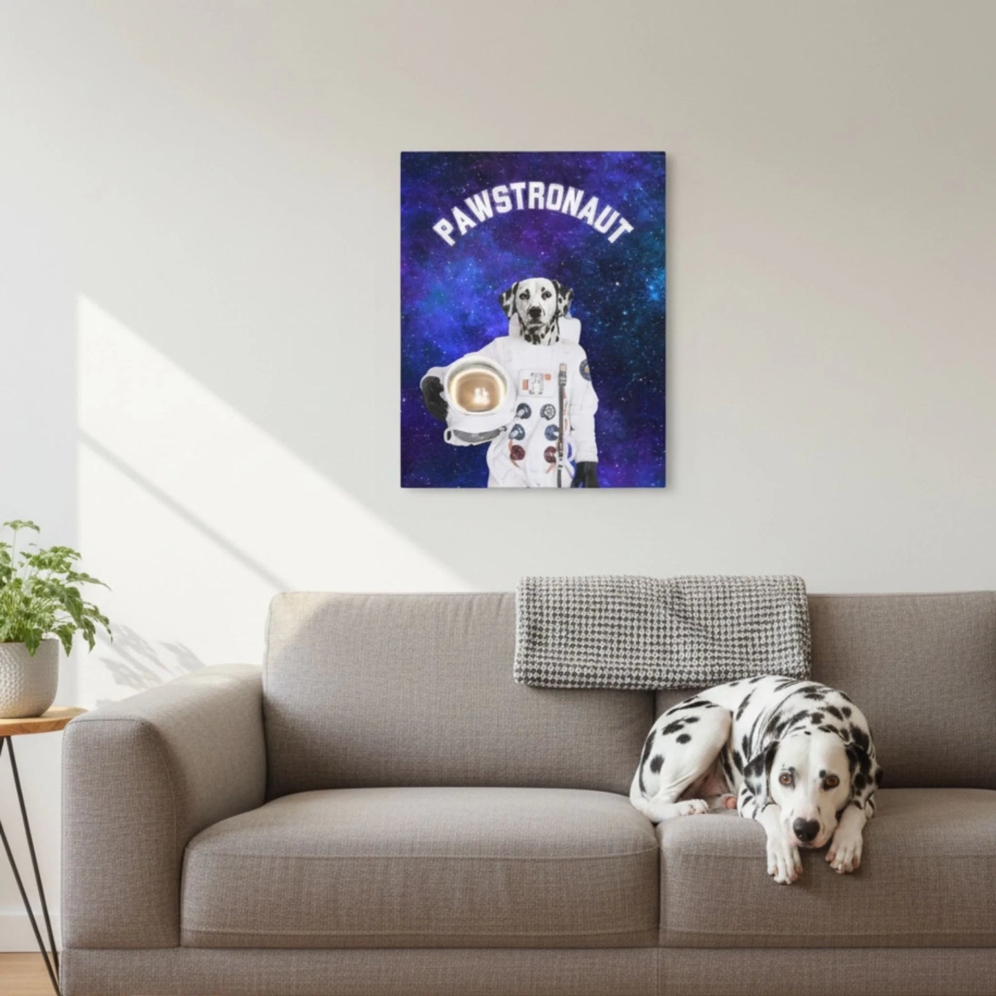 Custom Dog Canvas, Pawstronaut, lifestyle room view