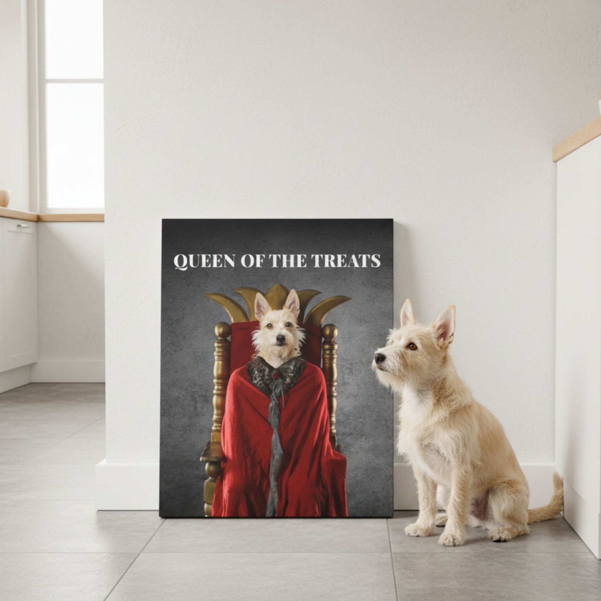 Custom Dog Canvas, Queen of the Treats, lifestyle room view