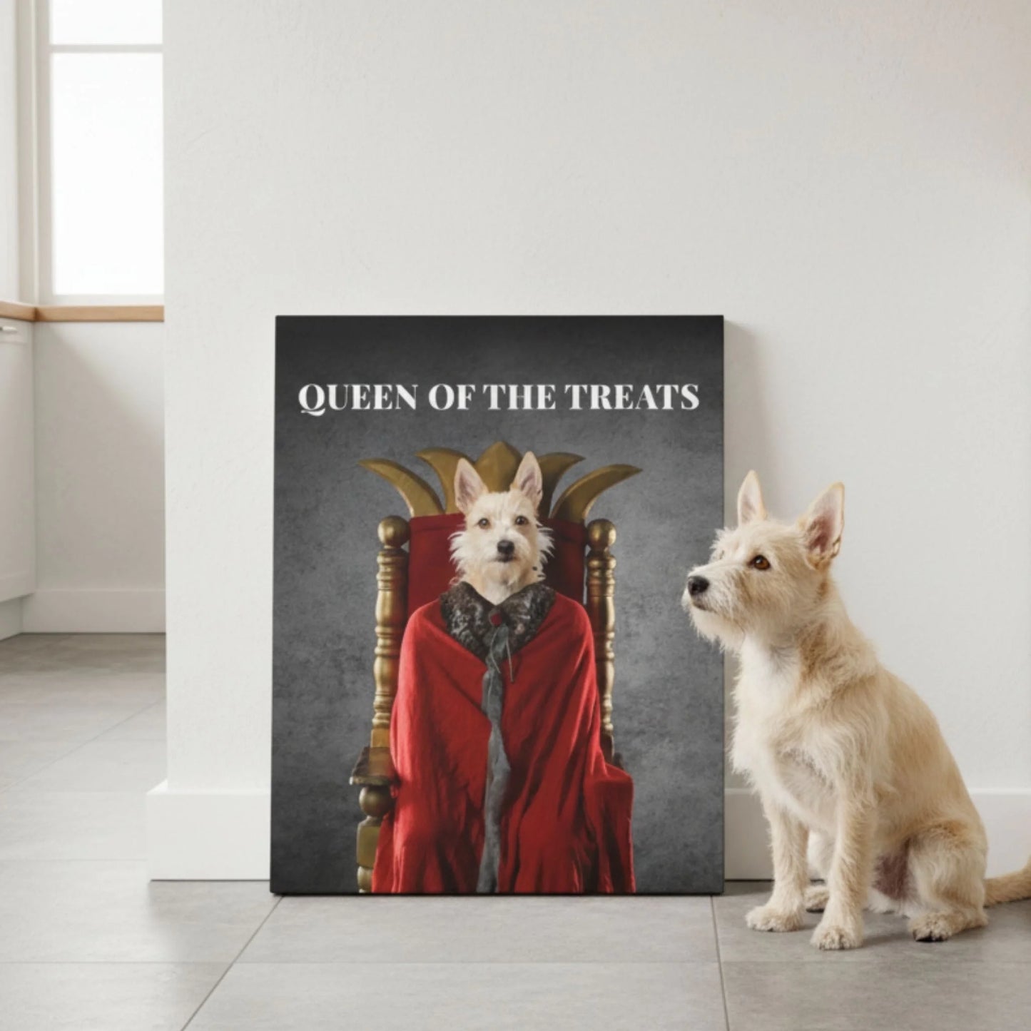 Custom Dog Canvas, Queen of the Treats, lifestyle room view