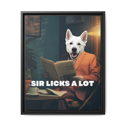 Custom Dog Canvas, Sir Licks a Lot, black frame version