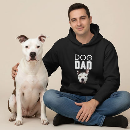 Custom Dog Hoodie, Dog Dad, lifestyle scene with person and dog