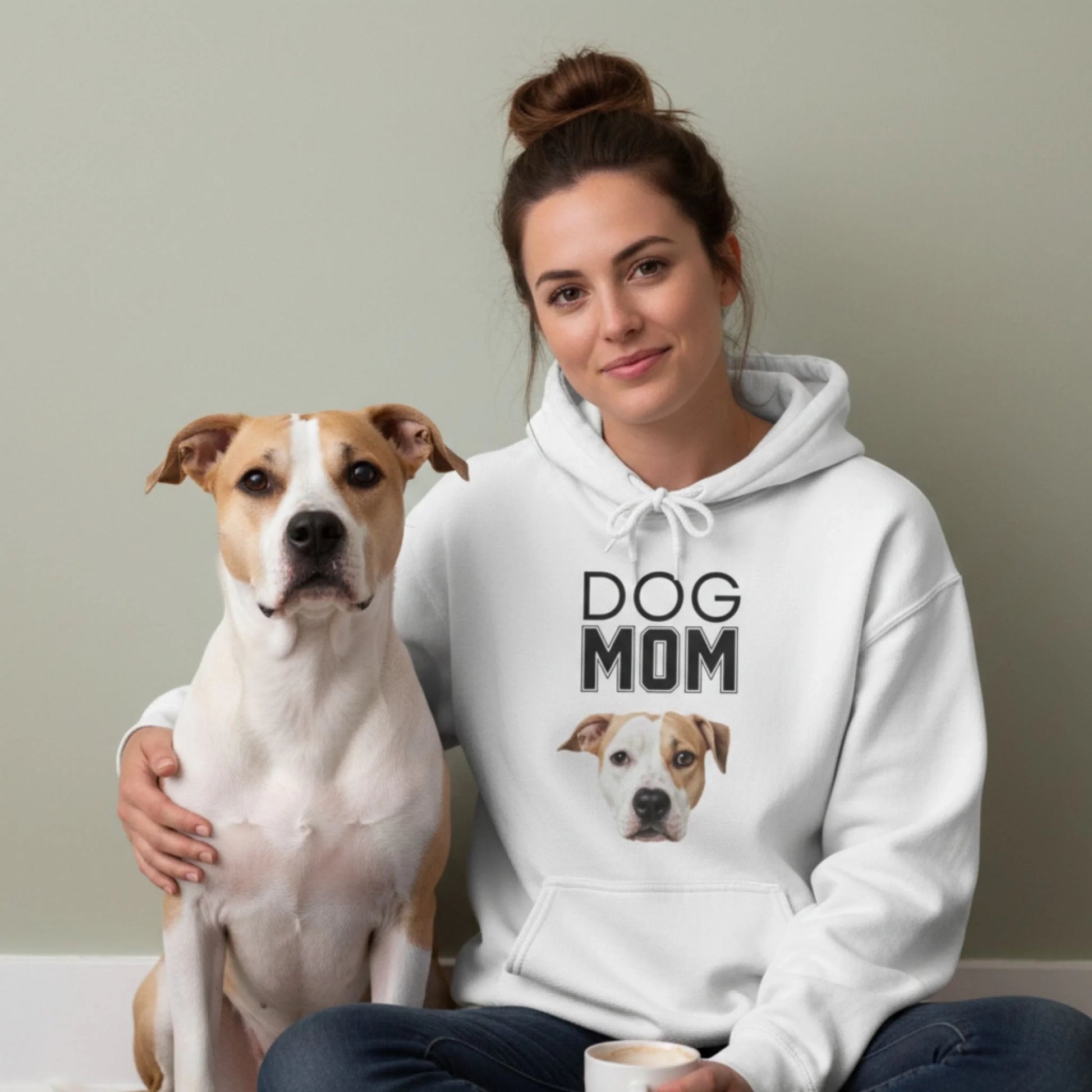 Custom Dog Hoodie, Dog Mom, lifestyle scene with person and dog