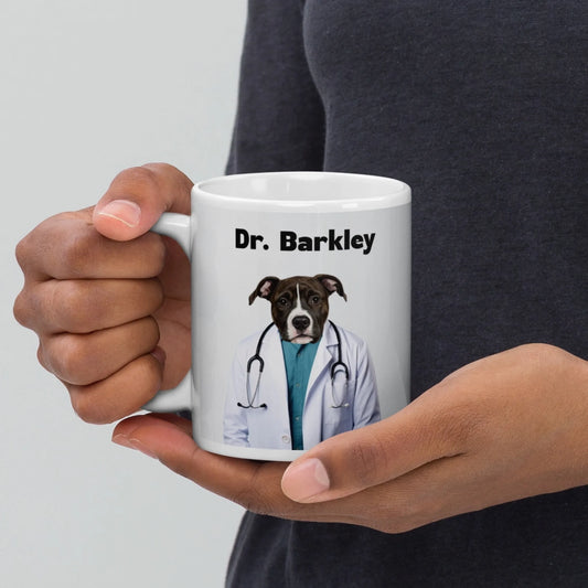 Custom Dog Mug, Dr Barkley, lifestyle scene