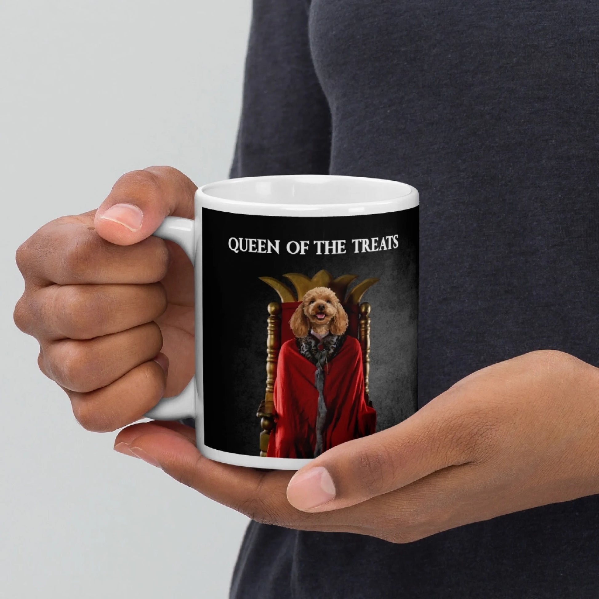 Custom Dog Mug, Queen of the Treats, 11oz lifestyle view