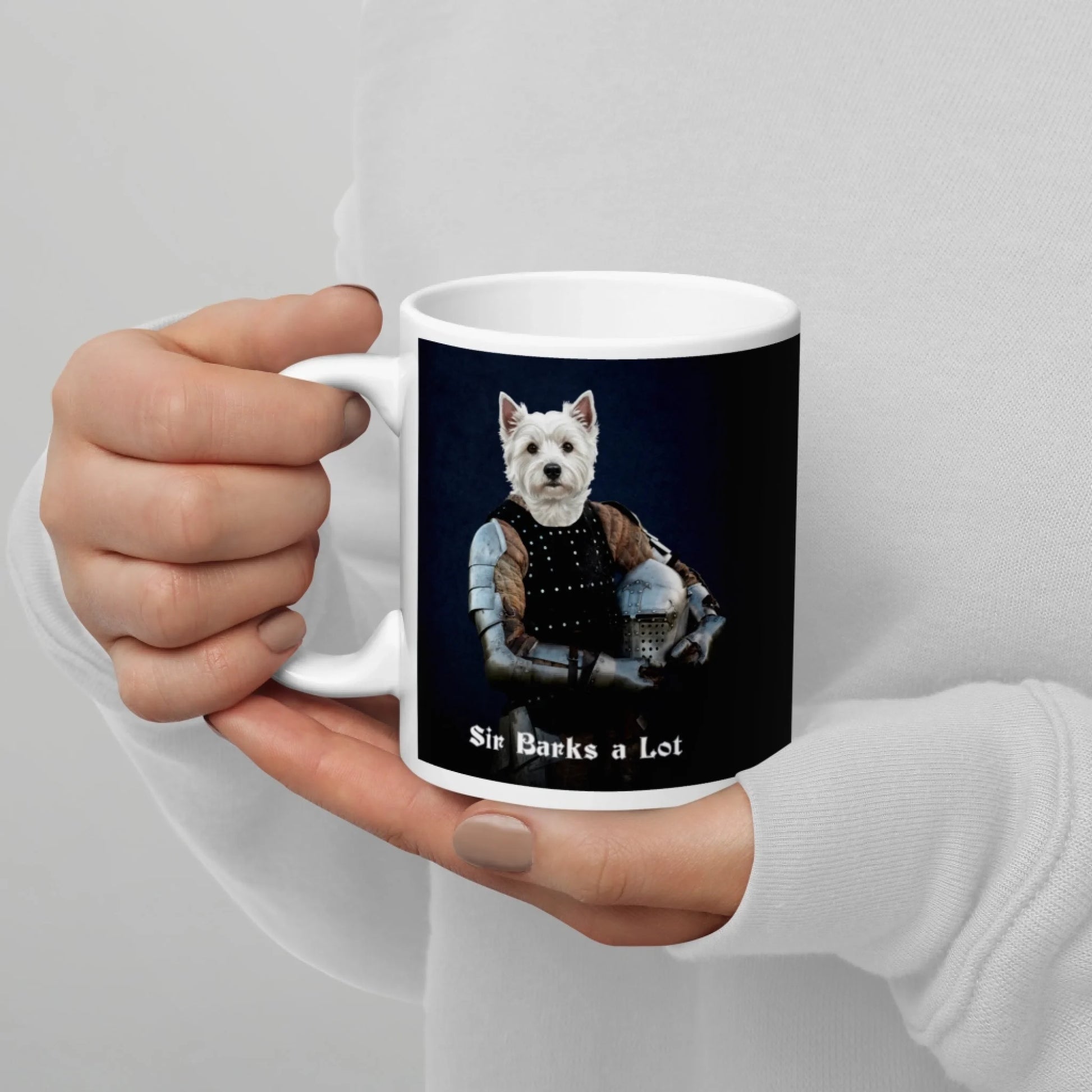 Custom Dog Mug, Sir Barks a Lot, 11oz lifestyle view
